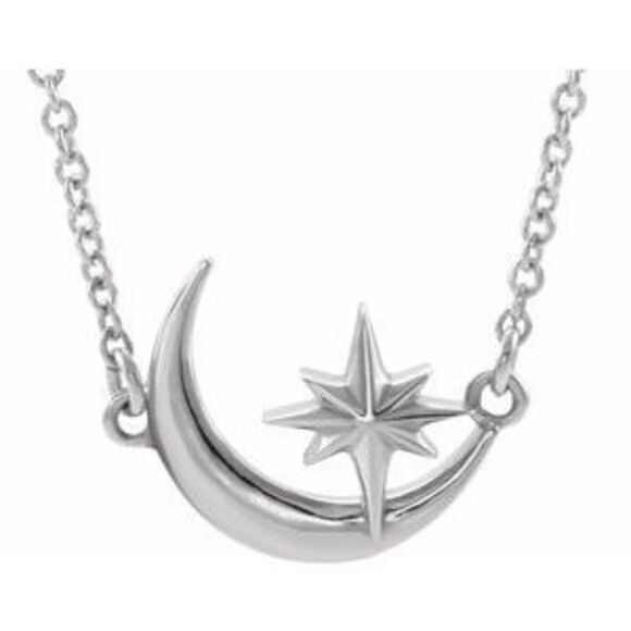 Kazi Luxury 14K White Gold Crescent Moon & Star 16-18
